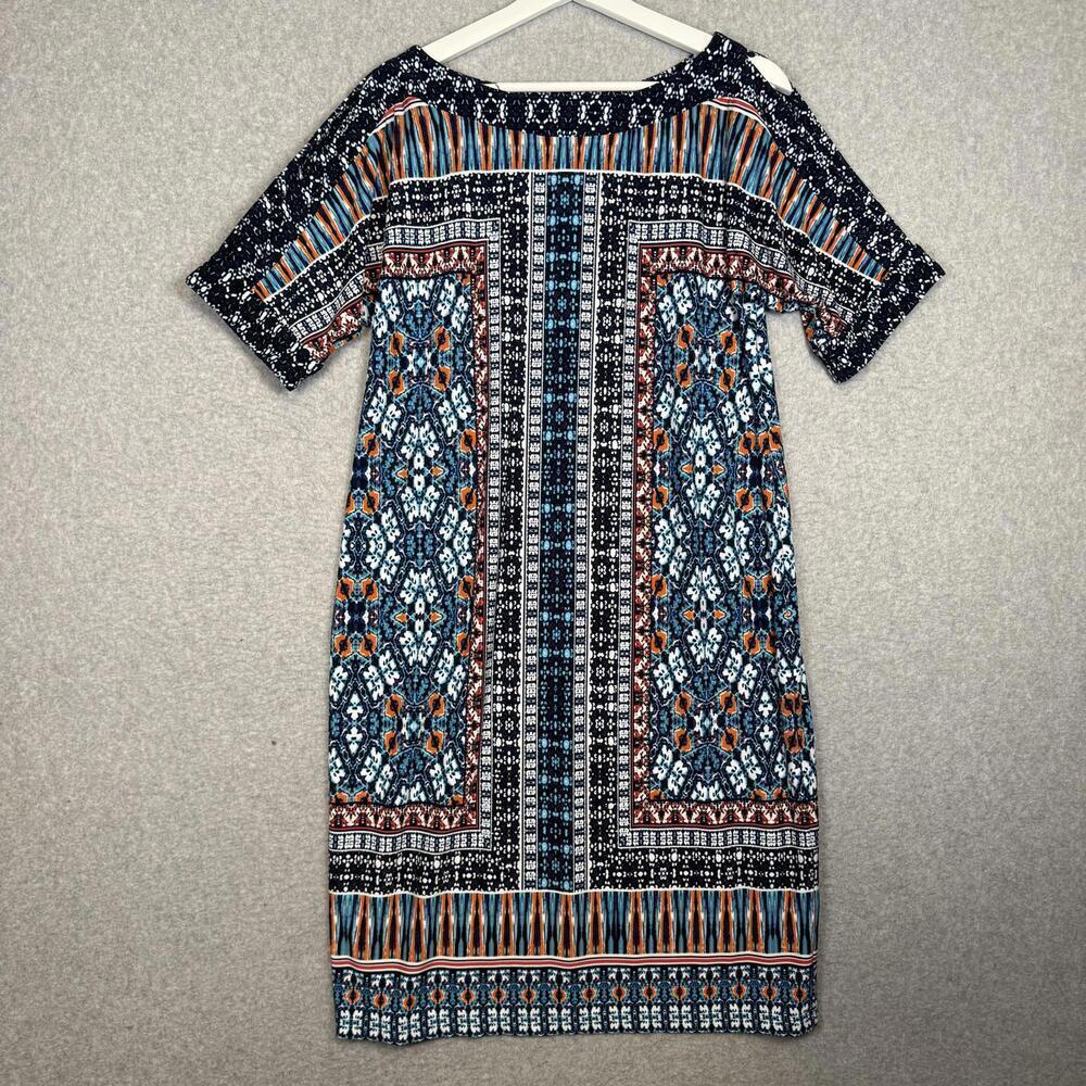 Chico's Cold Shoulder Short Sleeve Geometric Shift Dress Multicolor Size 1